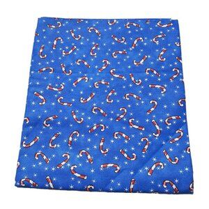 Christmas Sewing Blue Fabric Candy Canes Stars Quilt Craft 2 yds x 44"